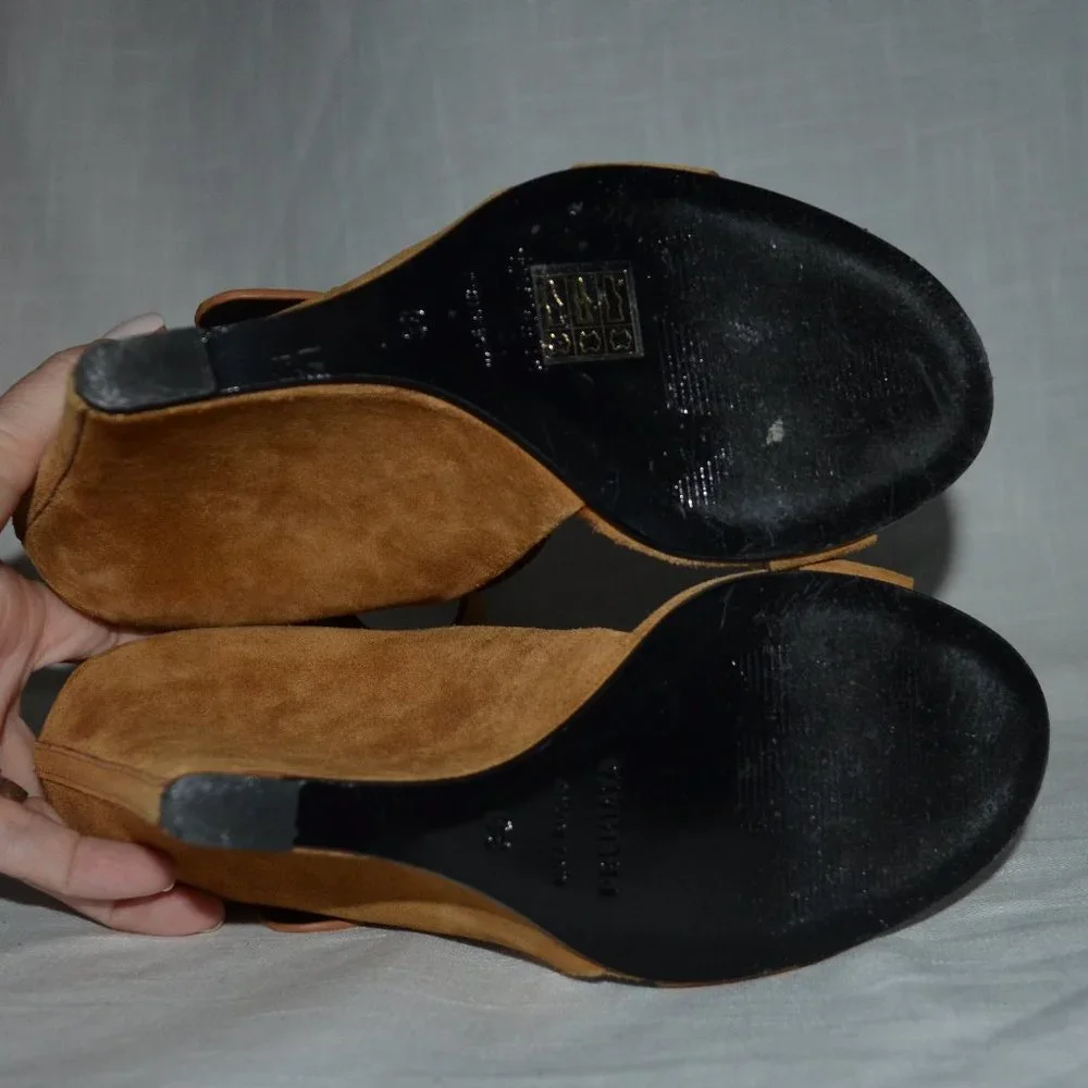 Sz 38 7.5 Premiata Brown Suede Ankle Strap Wedges 4.5